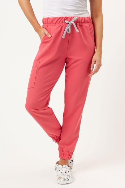 Women's Sunrise Uniforms Premium scrubs set (Aura top, Vibe jogger trousers) coral-6