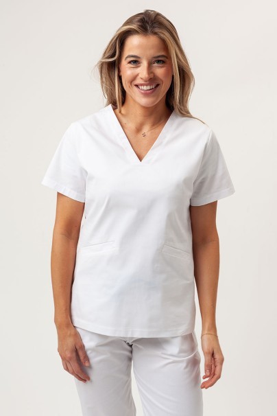 Women's Sunrise Uniforms Premium scrubs set (Aura top, Vibe jogger trousers) white-2