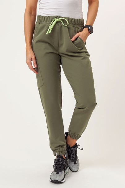 Women's Sunrise Uniforms Premium scrubs set (Aura top, Vibe jogger trousers) olive-6