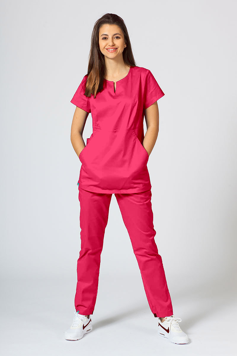 Women's Sunrise Uniforms scrubs set (Kangaroo top, Loose trousers) raspberry
