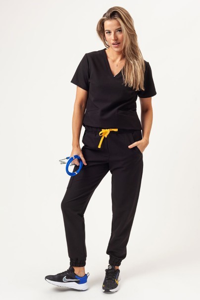 Women's Sunrise Uniforms Premium scrubs set (Aura top, Vibe jogger trousers) black-1