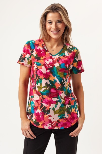 Womens Cherokee Prints V-neck scrub top Abstract Petals-1